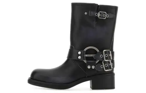 MIU MIU Ankle Boots Mid Low Heel Women's Black