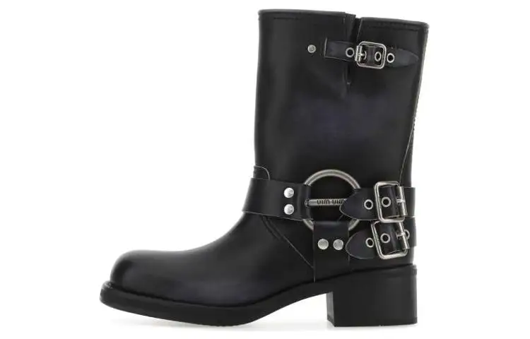 MIU MIU Ankle Boots Mid Low Heel Women's Black