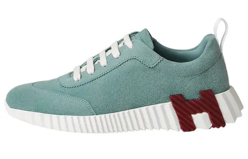 HERMES Bouncing Leather Low top Sports Casual Shoes Women's Aqua Green