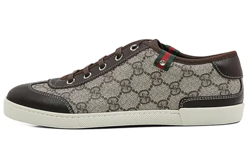 GUCCI Leather Low top Skateboard Shoes Women's Brown