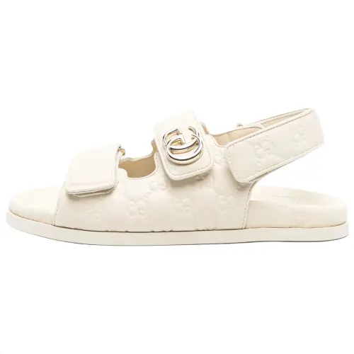GUCCI Leather One Strap Sandals Women's White