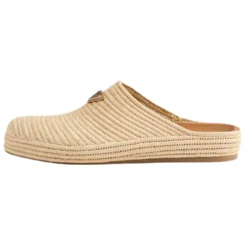 PRADA Rubber Sole Closed Toe Slippers Men's Beige