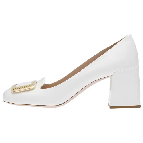 MIU MIU Patent Leather Chunky Heel High Heels Women's White