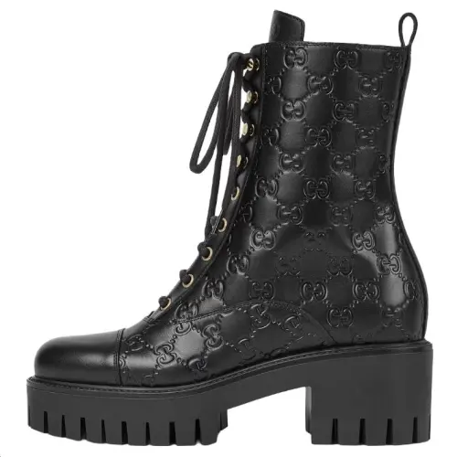 GUCCI GG Short Combat Boots 6CM Women's Black