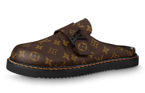 LOUIS VUITTON Easy Leather Patchwork Closed Toe Slippers Men's Brown