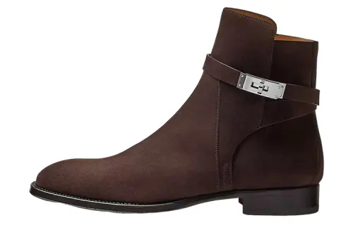 HERMES Suede Ankle Boots Women's Brown