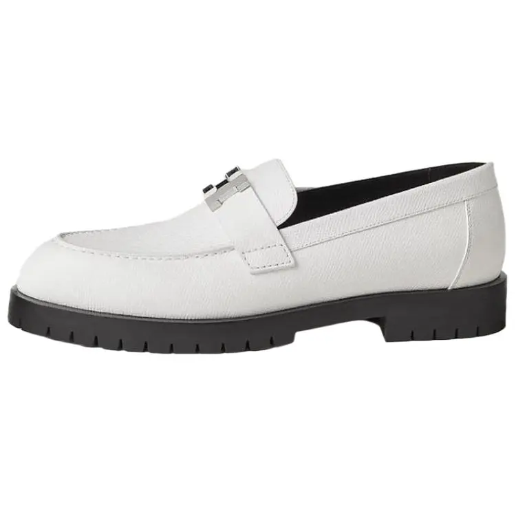 HERMES Faubourg Cow Leather Loafers Women's White