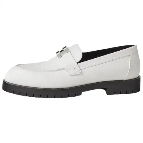 HERMES Faubourg Cow Leather Loafers Women's White