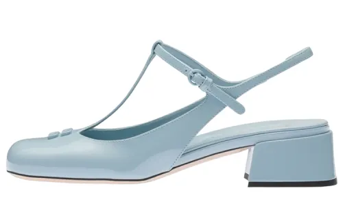 MIU MIU Patent Leather Chunky Heel High Heels 3.5cm Women's Light Blue