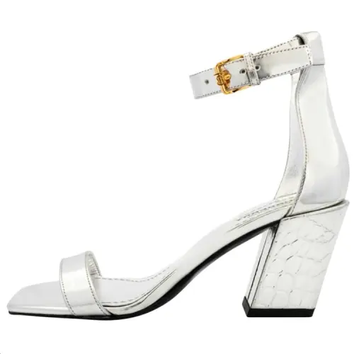 Burberry Pirmont Leather One Strap Sandals Women's Silver