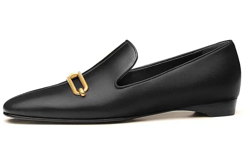 HERMES Dalhia Sheepskin Goatskin Women's Casual Shoes Women's Black