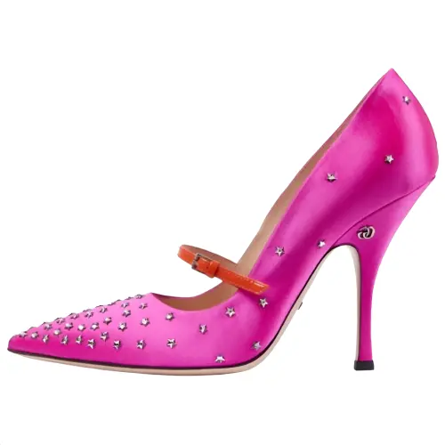 GUCCI Jodie Embellished Satin Pumps Fuchsia Women's