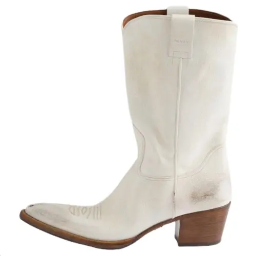 PRADA Calfskin Ankle Boots 4.5cm Women's White