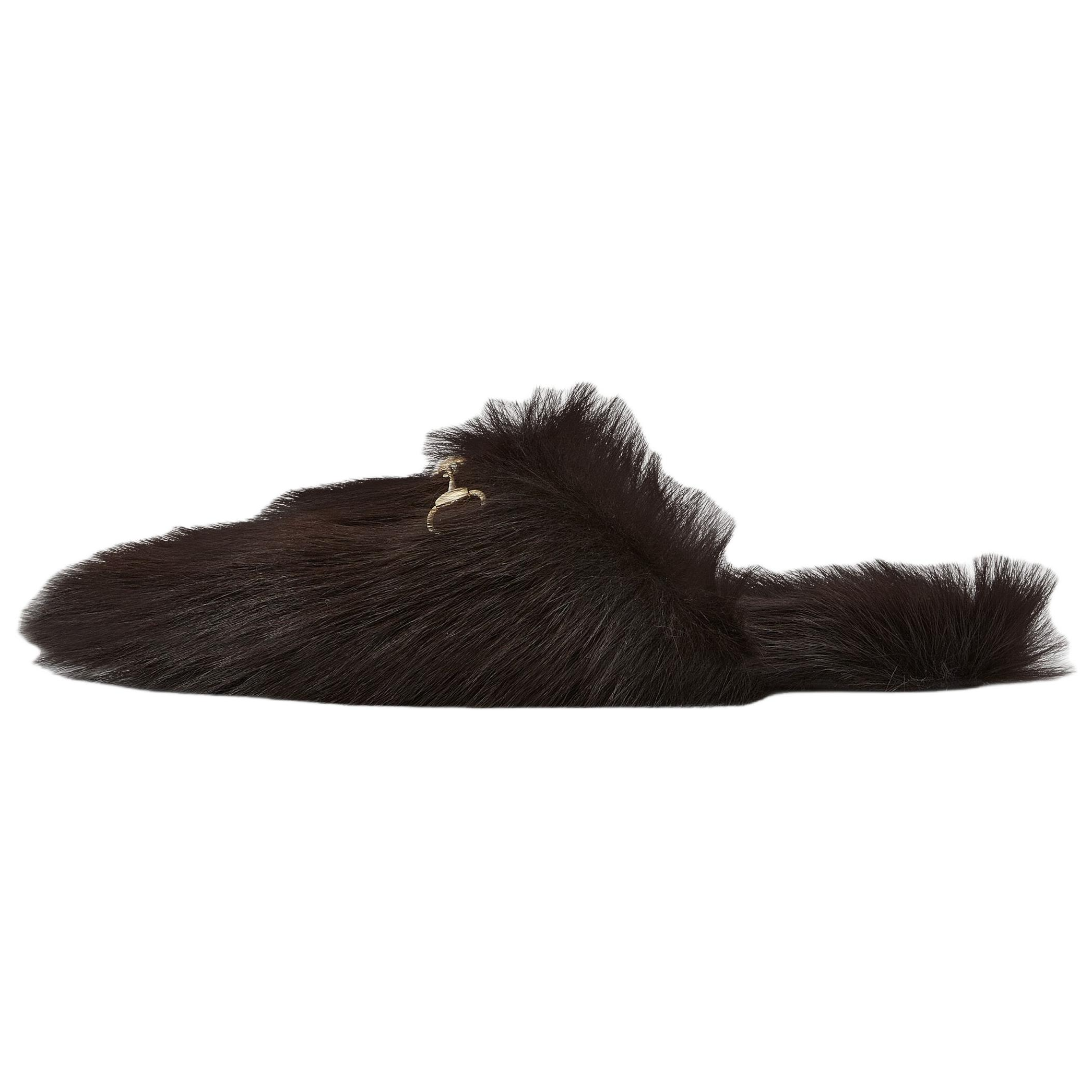 GUCCI Horsebit Closed Toe Slippers Women's Brown