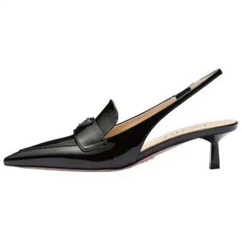 PRADA Patent Leather Pointed Toe Slim Heel High Heels 4.5cm Women's Black