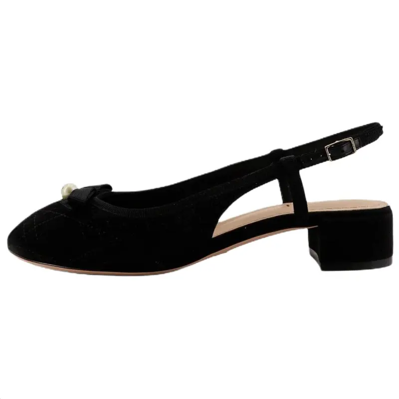 DIOR Ballet Cannage Chunky Heel High Heels 3cm Women's Black