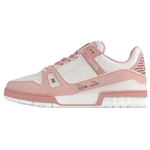 LOUIS VUITTON Trainer Cow Leather Low top Skateboard Shoes Unisex White Pink
