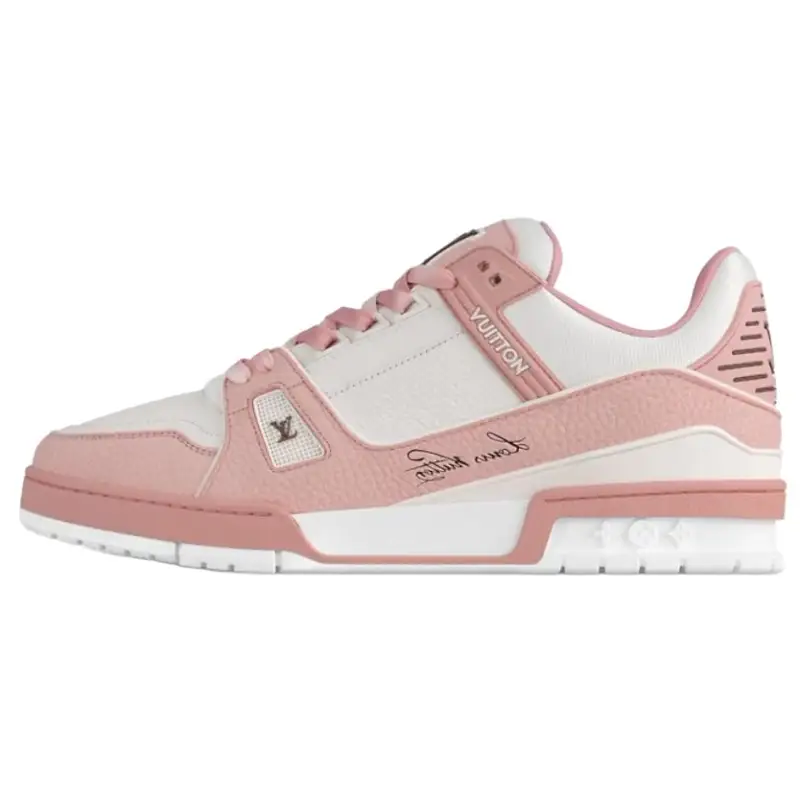 LOUIS VUITTON Trainer Cow Leather Low top Skateboard Shoes Unisex White Pink