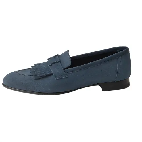 HERMES Royal Suede Loafers Women's Blue