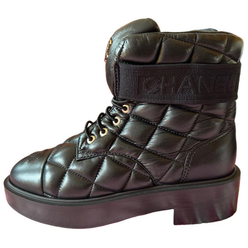 CHANEL 23B Leather Ankle Boots Women's Black