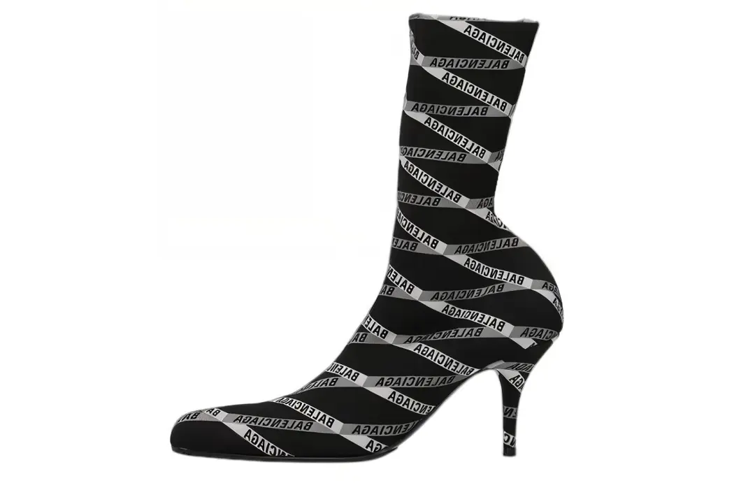 Balenciaga 80mm Monogram Logo Spandex Boots 'Black' Women's