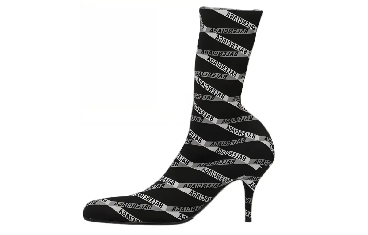 Balenciaga 80mm Monogram Logo Spandex Boots 'Black' Women's