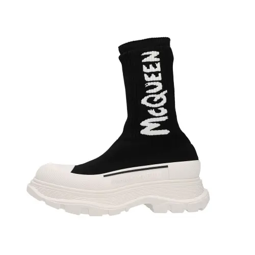 Alexander McQueen Tread Slick Boot Ribbed Black White Women's