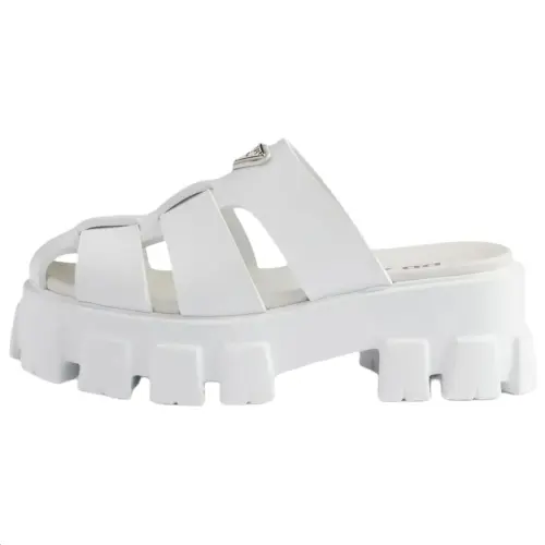 PRADA Monolith Closed Toe Slippers 5.5cm Women's White