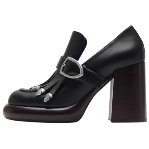 Burberry Wedge Chunky Heel High Heels 9.5cm Women's Black