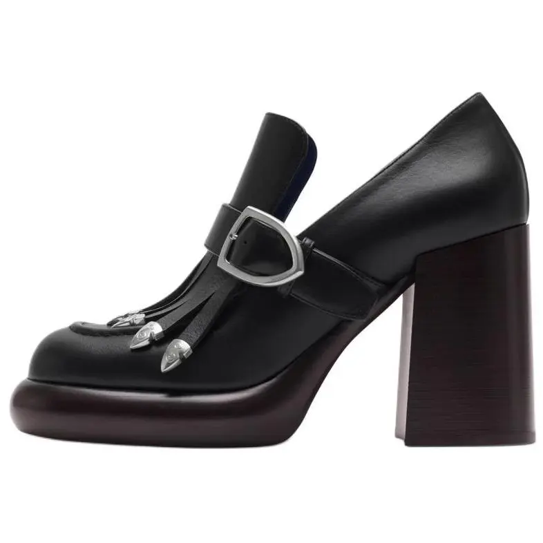 Burberry Wedge Chunky Heel High Heels 9.5cm Women's Black