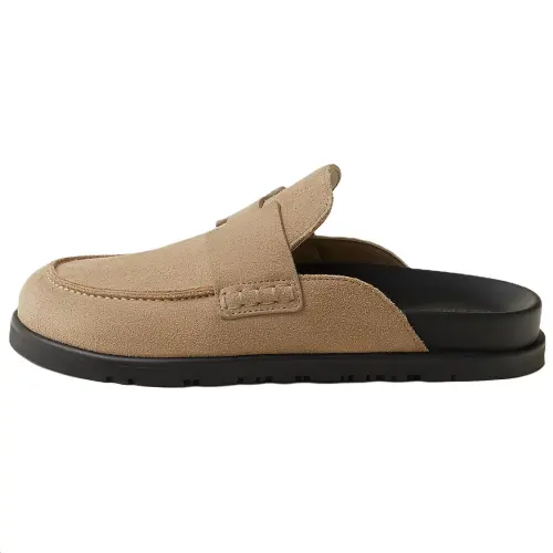 HERMES Go Closed Toe Slippers Women's Camel