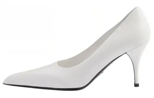 PRADA Leather Slim Heel High Heels 8.5cm Women's White