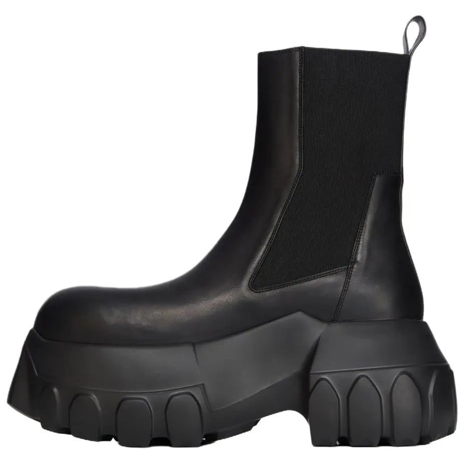 RICK OWENS/RO Concordians Beatle Mega Tractor Calfskin Short Chelsea Boots 9cm Women's Black