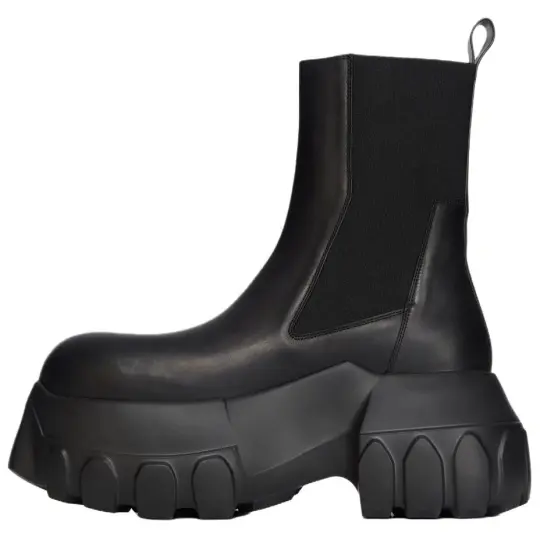 RICK OWENS/RO Concordians Beatle Mega Tractor Calfskin Short Chelsea Boots 9cm Women's Black