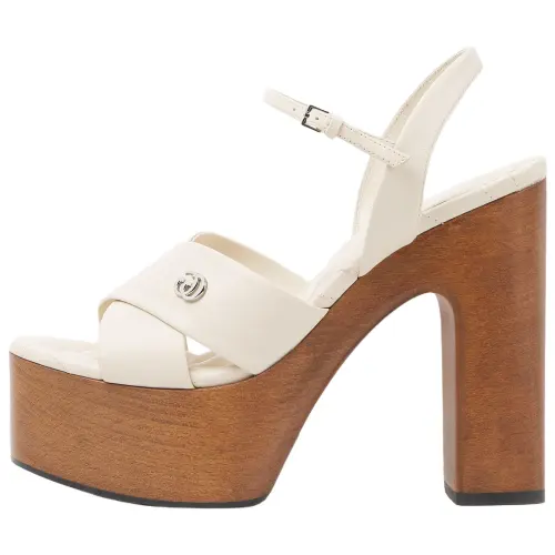 GUCCI Double G Leather One Strap Sandals 13.5cm Women's White
