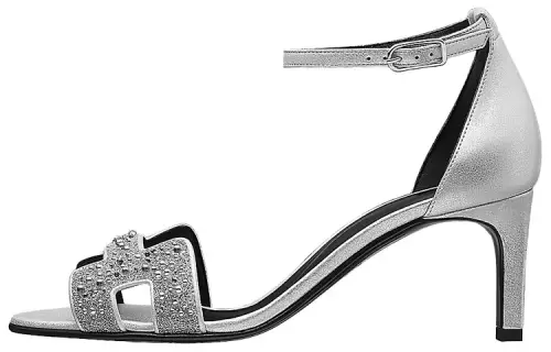 HERMES Première One Strap Sandals Slippers Women's Silver