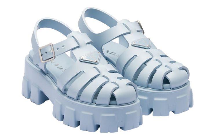 PRADA Monolith Foam Rubber 55mm Sandals Light Blue Women's