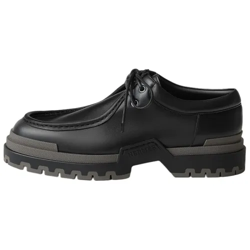 HERMES Jason Calfskin Casual Shoes Men's Black