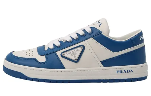 PRADA Leather Low top Stylish Skateboarding Shoes Women's White Blue