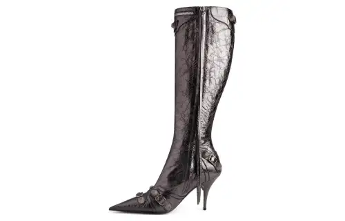 Balenciaga Cagole Leather Knee high Boots 9cm Women's Silver Gray