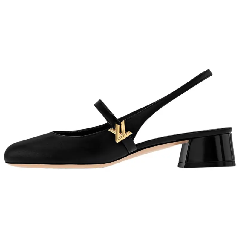 LOUIS VUITTON Romy Chunky Heel High Heels 3.5cm Women's Black