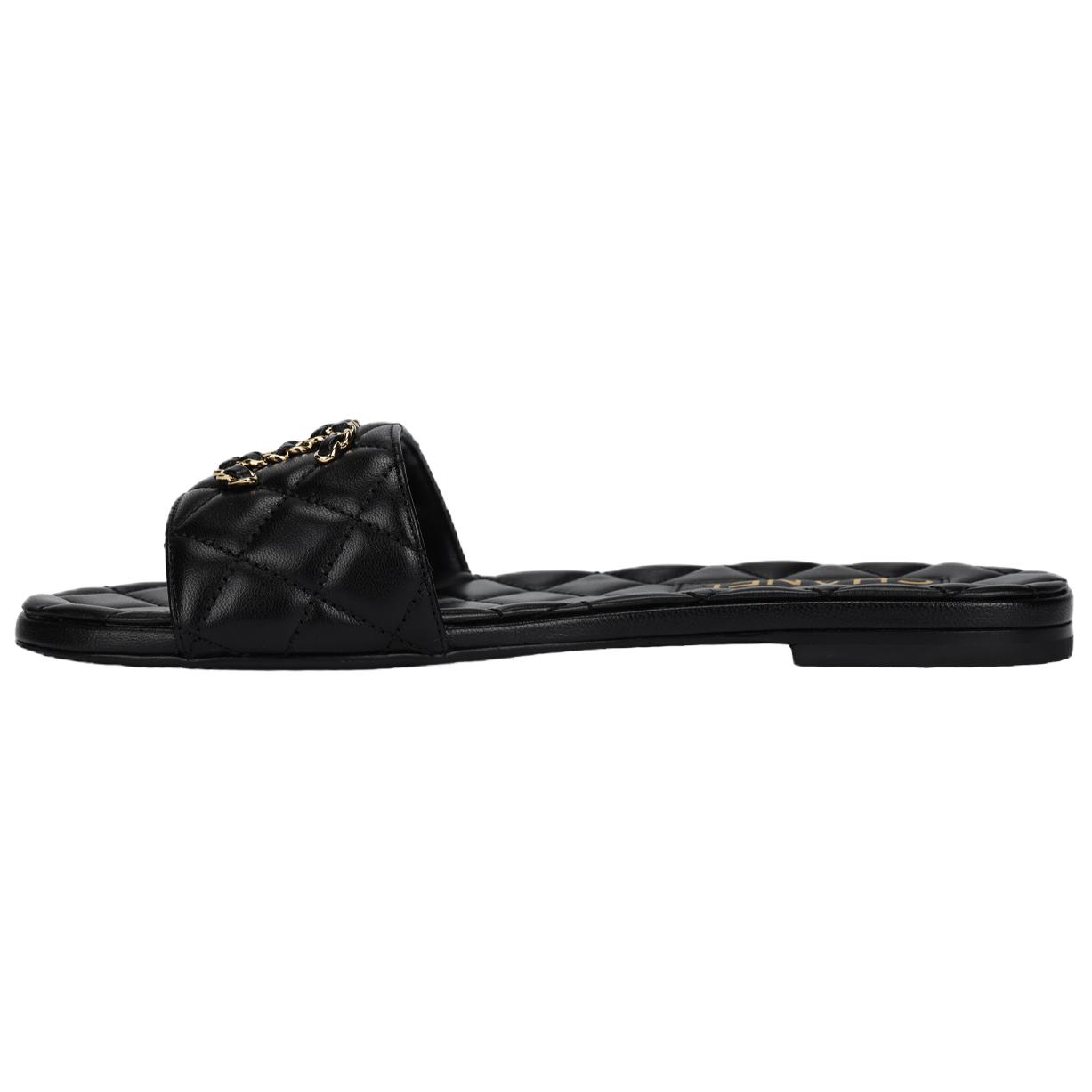 CHANEL Chanel logo flat slippers women's black