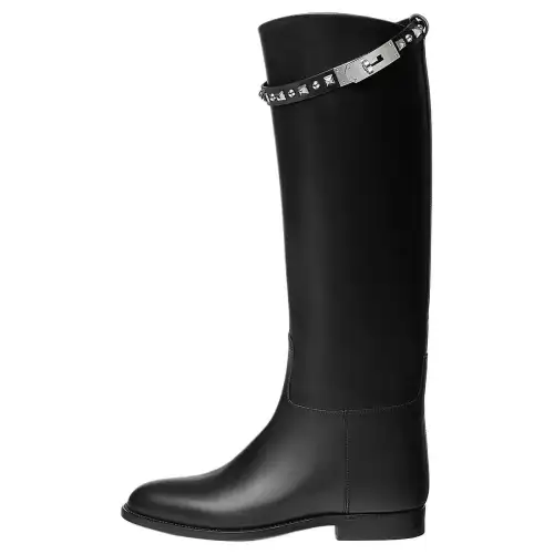 HERMES Jumping Calfskin Knee high Boots Women's Black