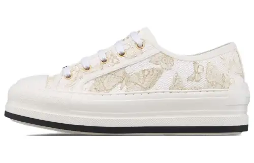 DIOR Walk'n'Dior Platform Shoes Low top Skateboard Shoes Women's White Gold