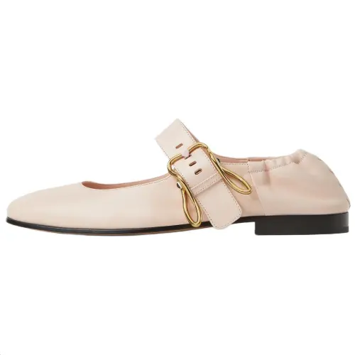 Bottega Veneta Astaire Cow Leather Flat Mary Jane Shoes Women's Pink