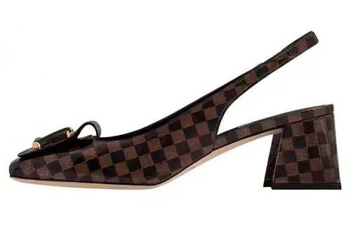 LOUIS VUITTON Shake Pump Patent Leather Chunky Heel High Heels 5.5cm Women's Brown