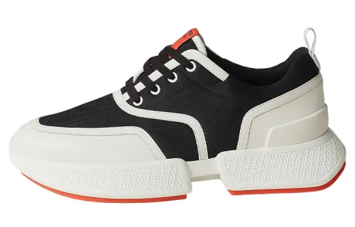 HERMES Leather Low top Sports Casual Shoes Men's Black White