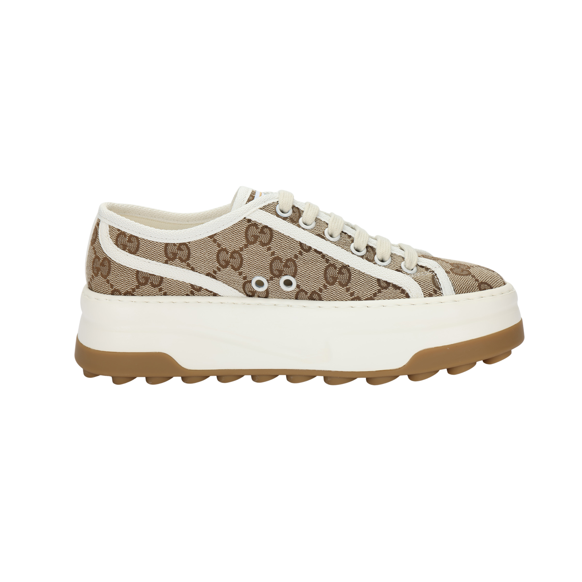 Женские кеды Gucci Canvas Sneakers (коричнево-белые) — фото 2