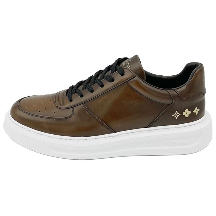 LOUIS VUITTON Beverly Hills Cow Leather Abrasion Resistant Low top Stylish Skateboarding Shoes Men's Coffee