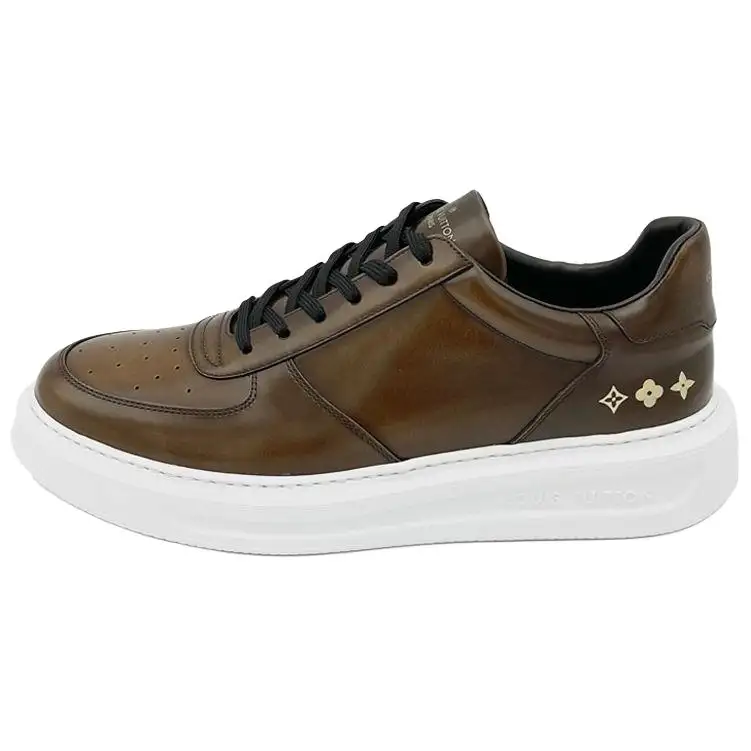 LOUIS VUITTON Beverly Hills Cow Leather Abrasion Resistant Low top Stylish Skateboarding Shoes Men's Coffee